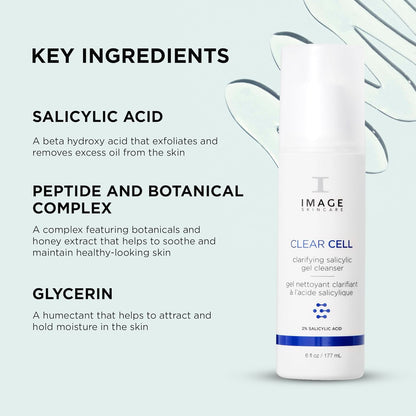Clear Cell Clarifying Salicylic Gel Cleanser by Image for Unisex - 6 oz Cleanser