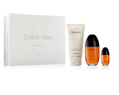 Obsession by Calvin Klein Gift Set - 3.4 oz Eau De Parfum Spray + 6.7 oz Body Lotion + .5 oz Mini EDP Spray